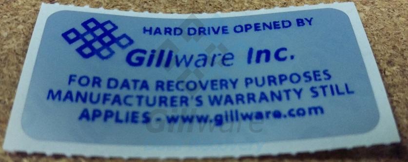 Sticker used by Gillware to maintain hard drive manufacturers warranty