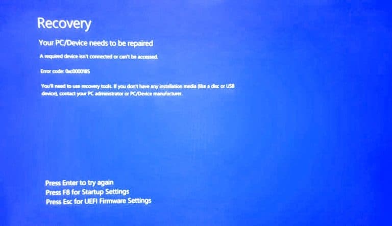 Windows 10 Error Code 0xc0000185